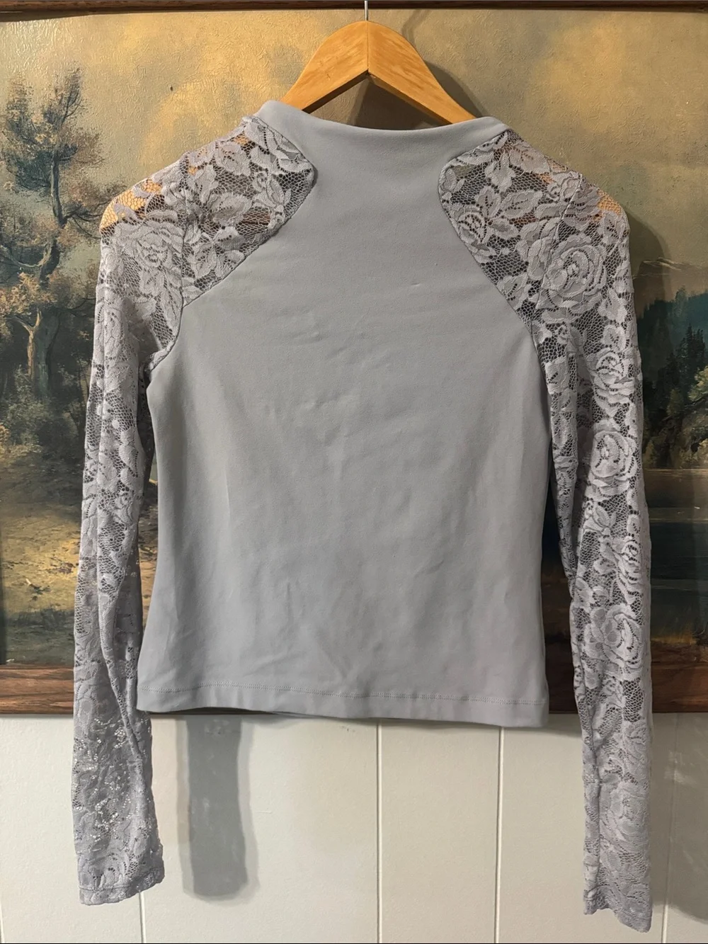 Free People Dusty Lavender Lace Raglan Long Sleeve Top